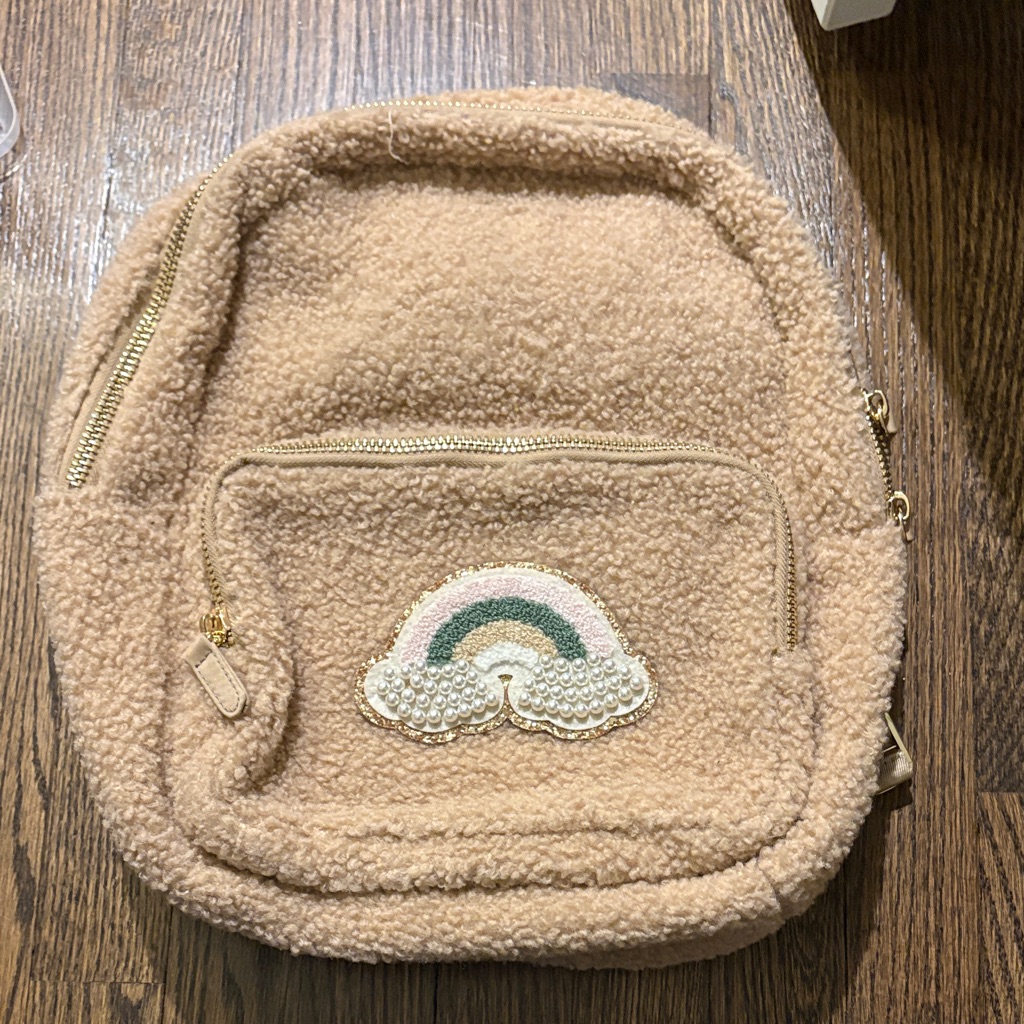 Stoney Clover Cozy Tan Mini Backpack With Rainbow Patch